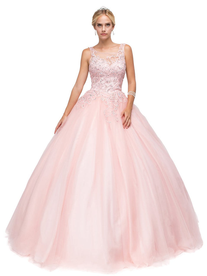 Dancing Queen Bridal - 1142 Sheer and Sparkling Sleeveless Ball Gown Quinceanera Dresses XS / Blush