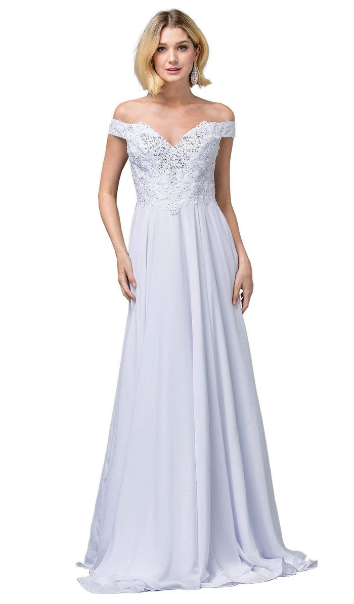 Dancing Queen Bridal - 137 Embellished Off-Shoulder A-line Gown Wedding Dresses XS / White