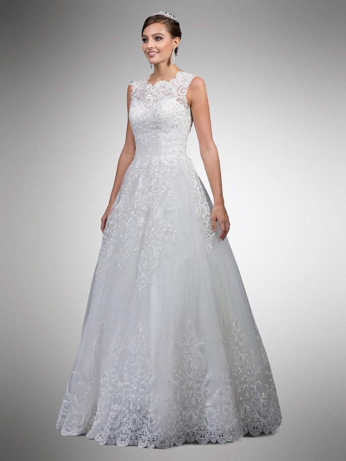 Dancing Queen Bridal - 25 Scalloped Embroidered Lace Corset Ballgown Bridal Dresses XS / Off White