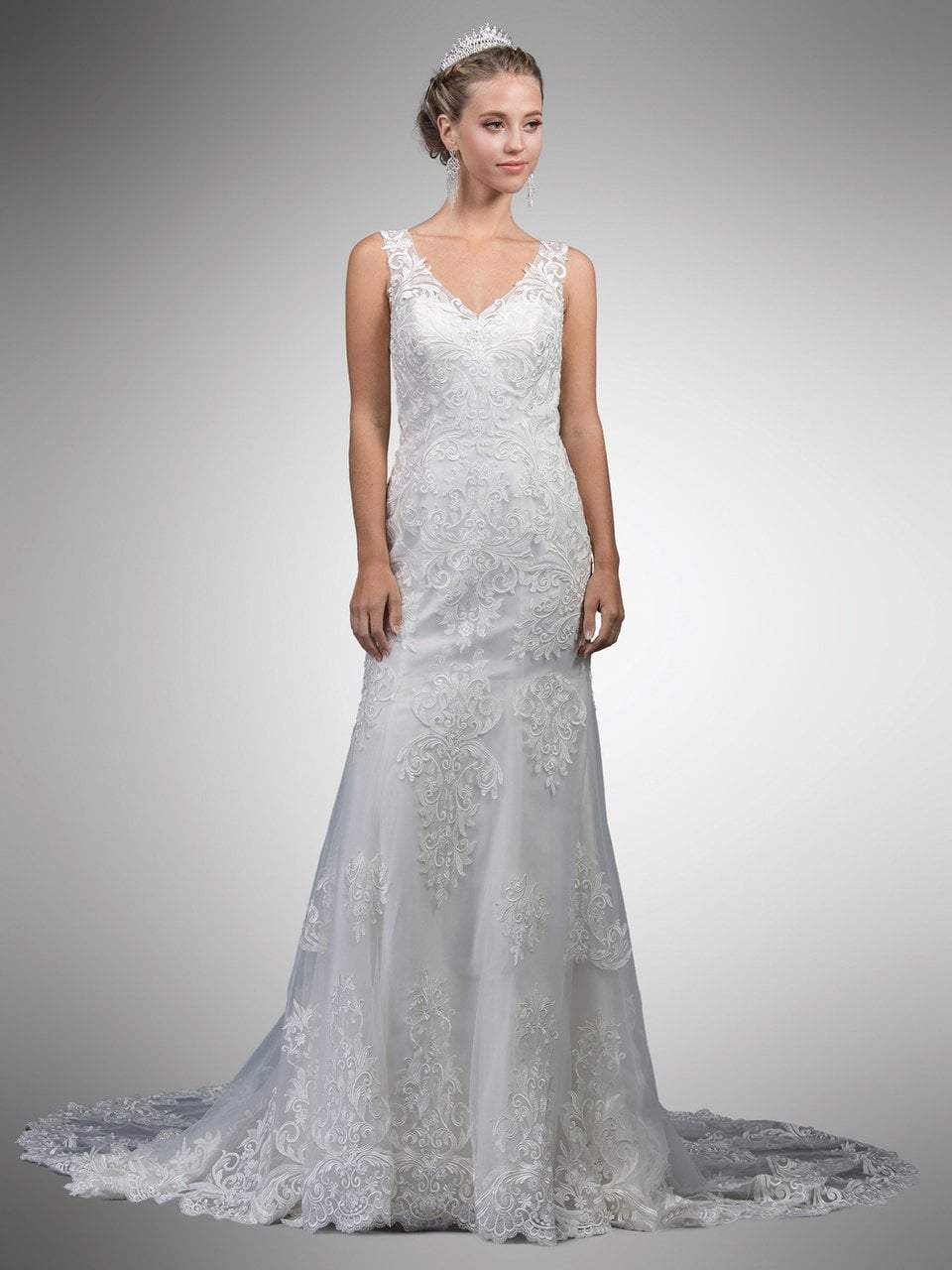 Dancing Queen Bridal - 45 Lace Embroidered V-neck Gown With Train ...