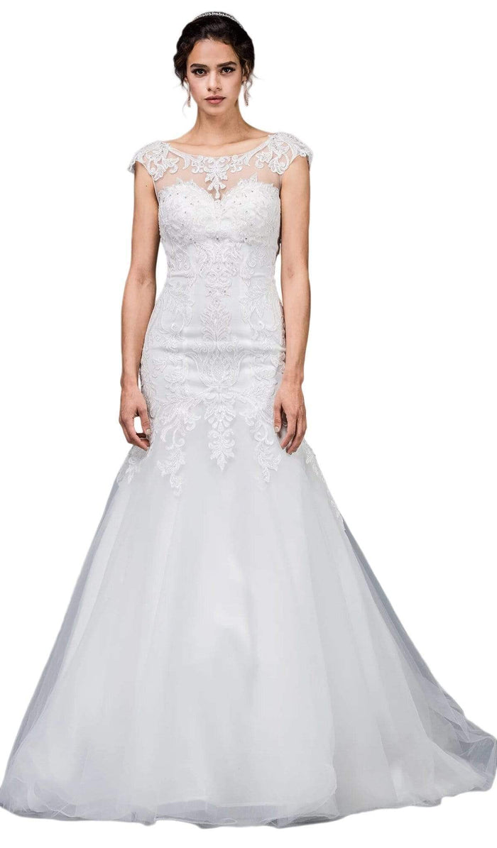 Dancing Queen Bridal - 58 Lace Applique Bateau Trumpet Gown Wedding Dresses XS / Off White