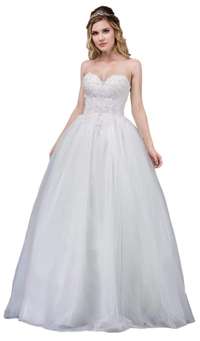 Dancing Queen Bridal - 65 Embellished Strapless Sweetheart Ballgown Special Occasion Dress XS / Off White