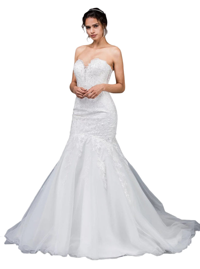 Dancing Queen Bridal - 69 Lace Deep Sweetheart Mermaid Gown Special Occasion Dress XS / Off White