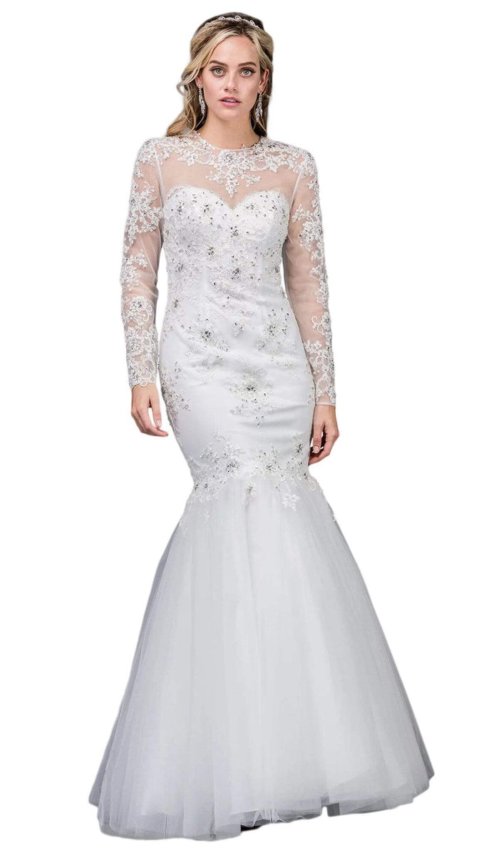 Dancing Queen Bridal - 75 Lace Applique Long Sleeve Trumpet Dress Special Occasion Dress XS / Off White