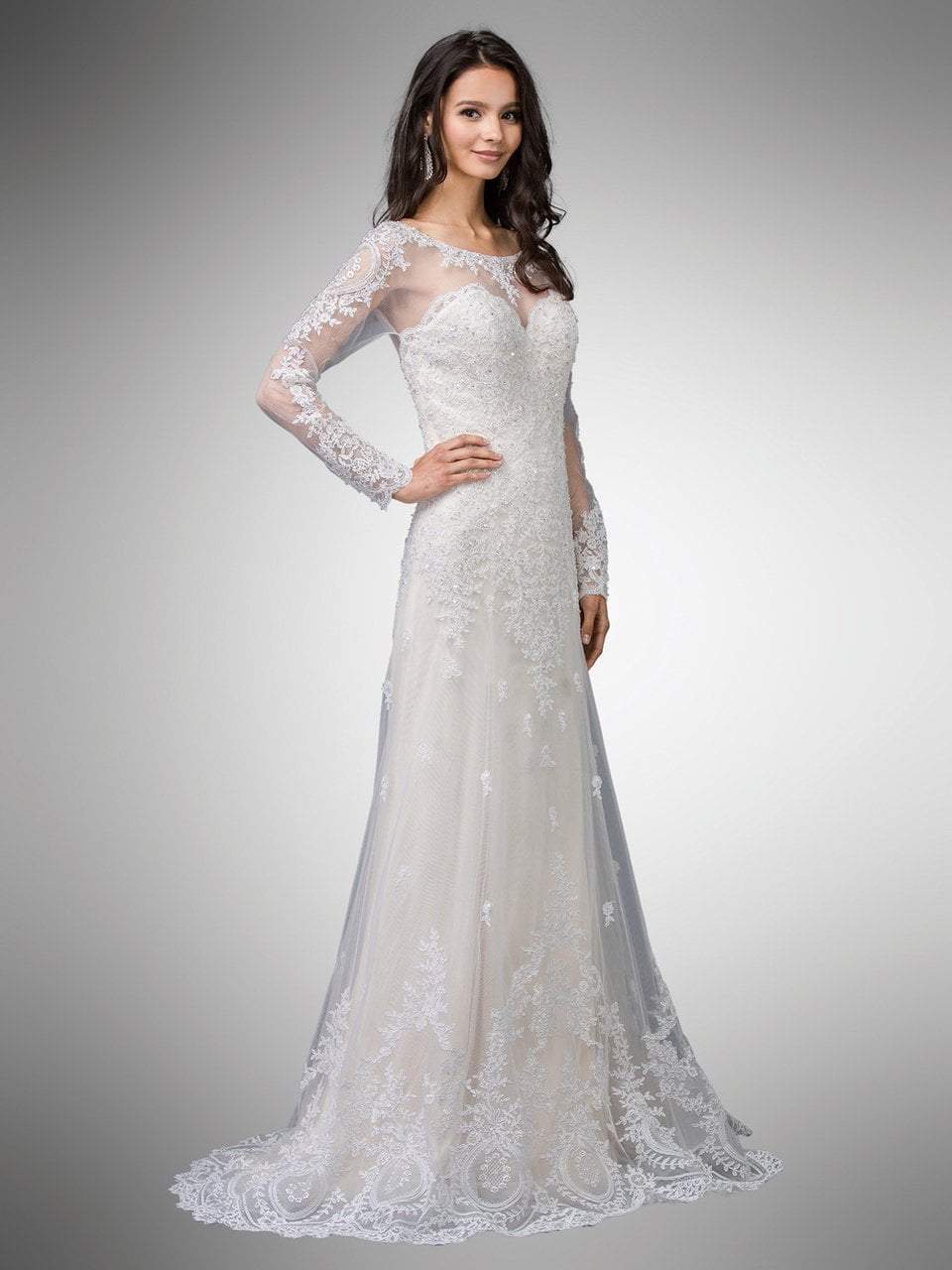 Dancing Queen Bridal - 9 Two Tone Beaded Lace Illusion Bateau A-line G ...