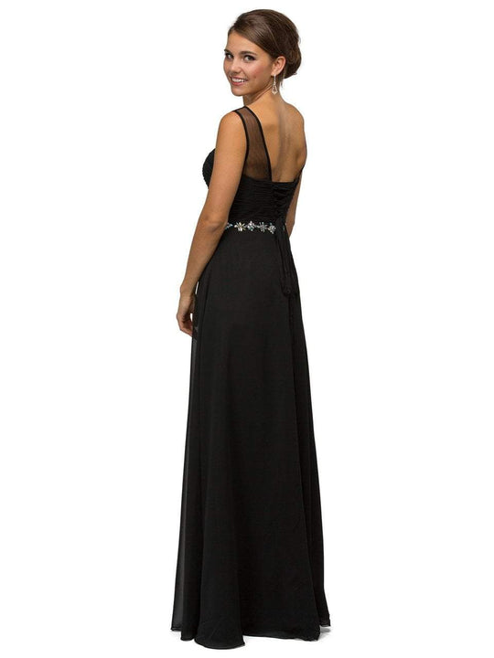 Dancing Queen Bridal - 9541 Ruched Illusion Sweetheart Jewel-banded Chiffon A-line Dress