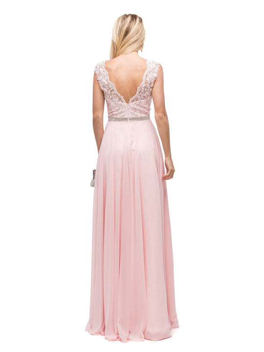 Dancing Queen Bridal - 9675 Illusion-Lace Bodice Chiffon A-Line Dress