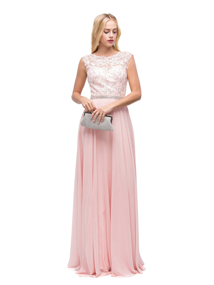 Dancing Queen Bridal - 9675 Illusion-Lace Bodice Chiffon A-Line Dress Bridesmaid Dresses XS / Blush