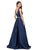 Dancing Queen Bridal - 9754 Classic Long Satin Prom Dress with V-back and Plunging Neckline Prom Dresses
