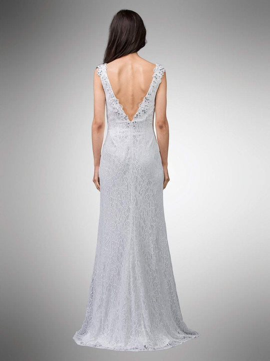 Dancing Queen Bridal - 9981 Bedazzled Lace V-neck Sheath Dress