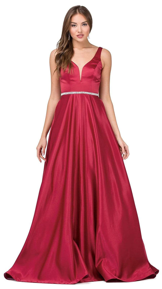 Dancing Queen Bridal - Plunging V-neck Satin Prom Dress 9754 - 1 pc Off White In Size 3XL Available CCSALE M / Burgundy