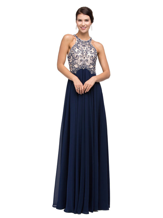 Dancing Queen Chiffon Halter A-Line Evening Dress 9776