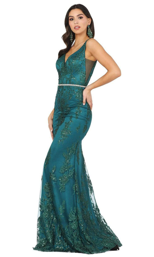Dancing Queen - Embellished V Neck Mermaid Dress 2946 - 1 pc Hunter Green In Size XS Available CCSALE XS / Hunter Green