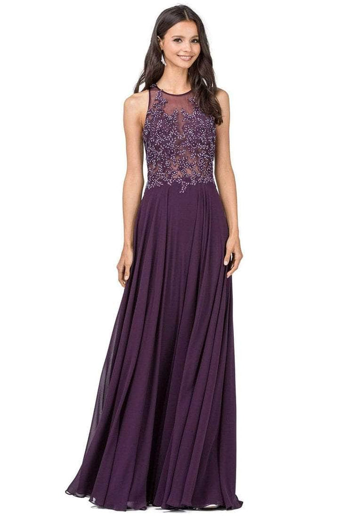 Dancing Queen - Illusion Halter Prom Dress 2251 - 1 pc Plum In Size S Available CCSALE S / Plum