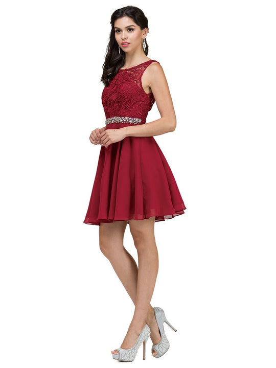 Dancing Queen Illusion Lace Bodice Dress 9659 - 1 pc Burgundy in Size L Available CCSALE