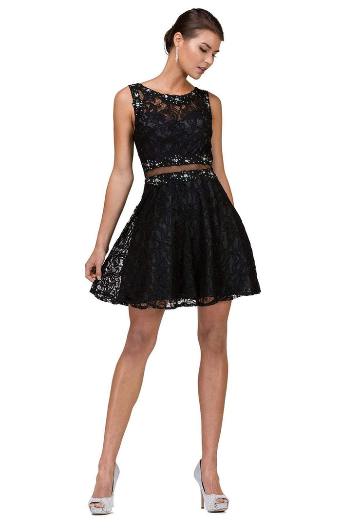 Dancing Queen Illusion Midriff Jeweled Lace A-Line Dress - 1 pc Black In Size S Available CCSALE S / Black