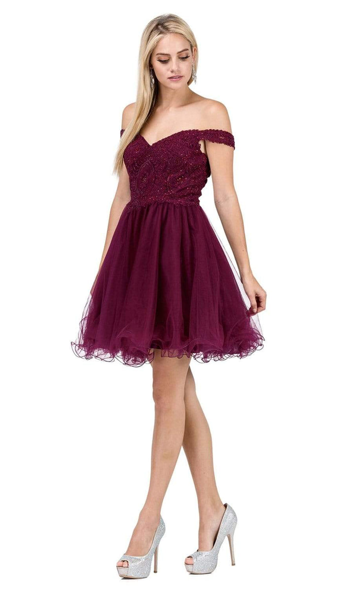 Dancing Queen - Jeweled Lace Off Shoulder Cocktail Dress 3070 - 1 pc Burgundy In Size XS Available CCSALE XS / Burgundy