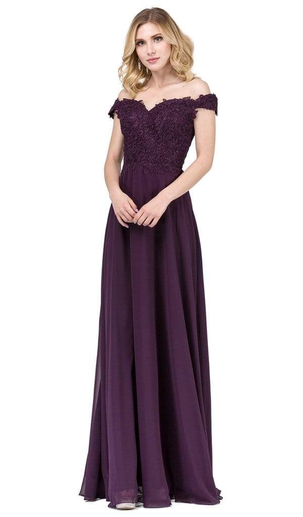 Dancing Queen - Lace Appliqued Off Shoulder A-Line Gown 2492 - 1 Blush in Size XS Available CCSALE 2XL / Plum