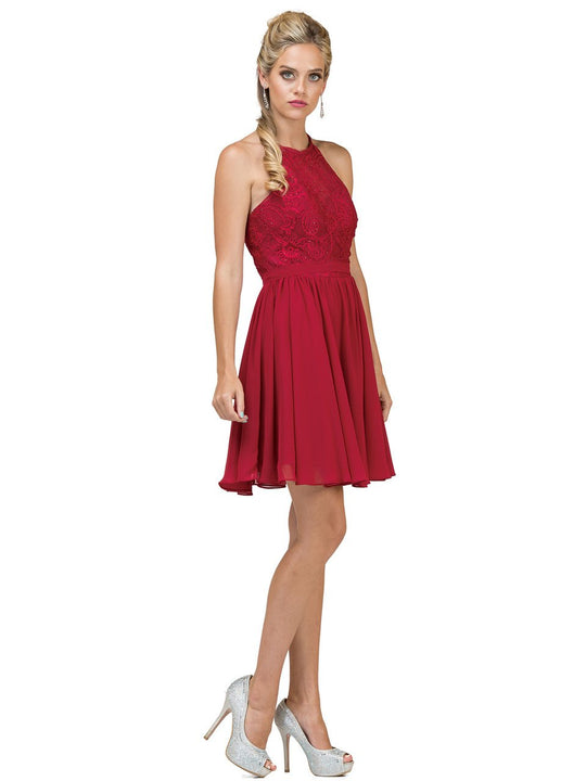 Dancing Queen Lace Illusion Halter A-Line Dress 2010 CCSALE M / Burgundy