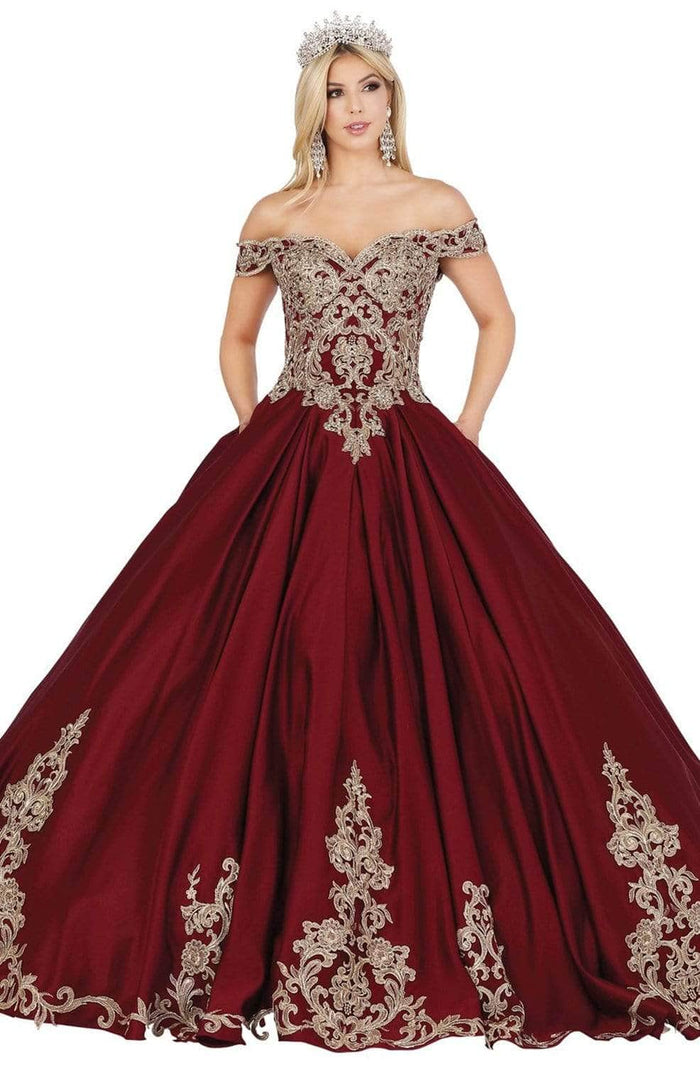 Dancing Queen - Off Shoulder Pleated Ballgown 1498 - 1 pc Burgundy In Size 2XL Available CCSALE 2XL / Burgundy
