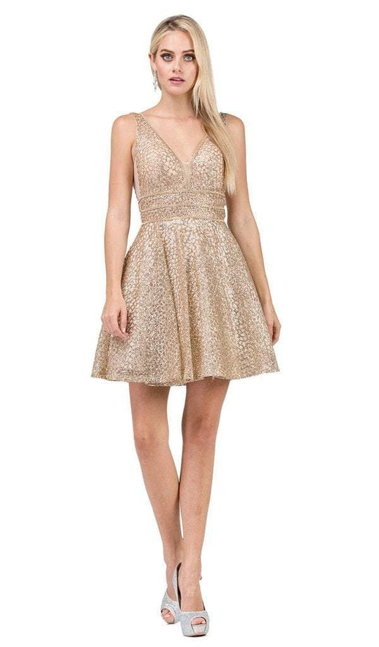 Dancing Queen - Plunging V-Neck A-Line Cocktail Dress 3086 - 1 pc Gold In Size XS Available CCSALE XS / Gold