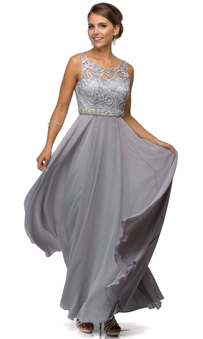 Dancing Queen - Sleeveless Lace Bodice Chiffon Prom Dress 9325 - 1 pc Silver In Size XS Available CCSALE XS / Silver