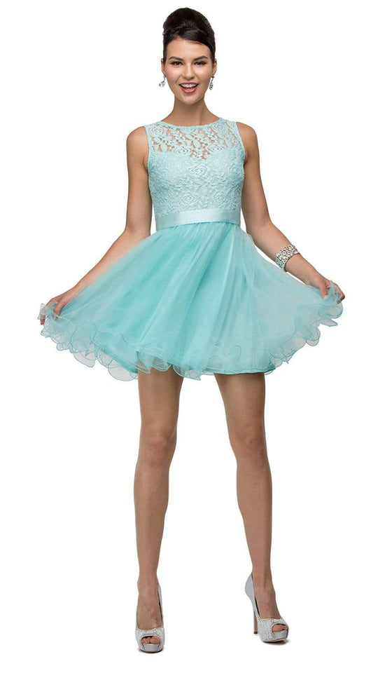 Dancing Queen - Sleeveless Lacy Illusion Short Cocktail Dress 8741