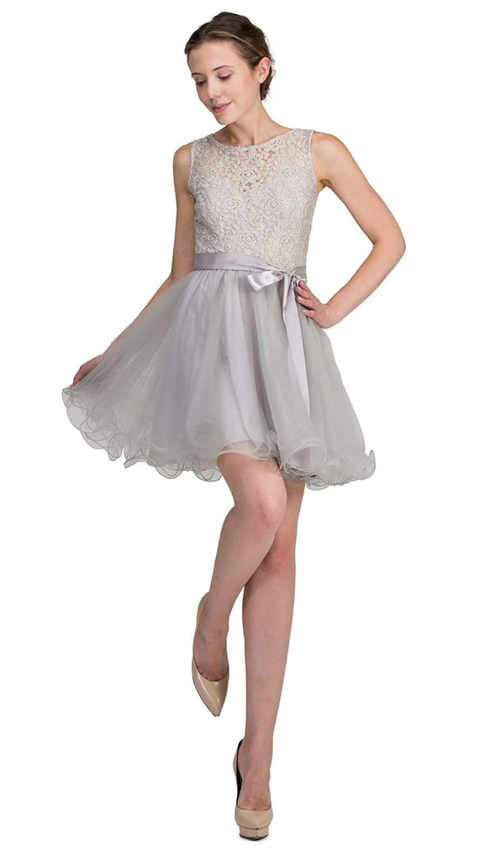 Dancing Queen - Sleeveless Lacy Illusion Short Cocktail Dress 8741 - 1 pc Silver In Size S Available CCSALE S / Silver