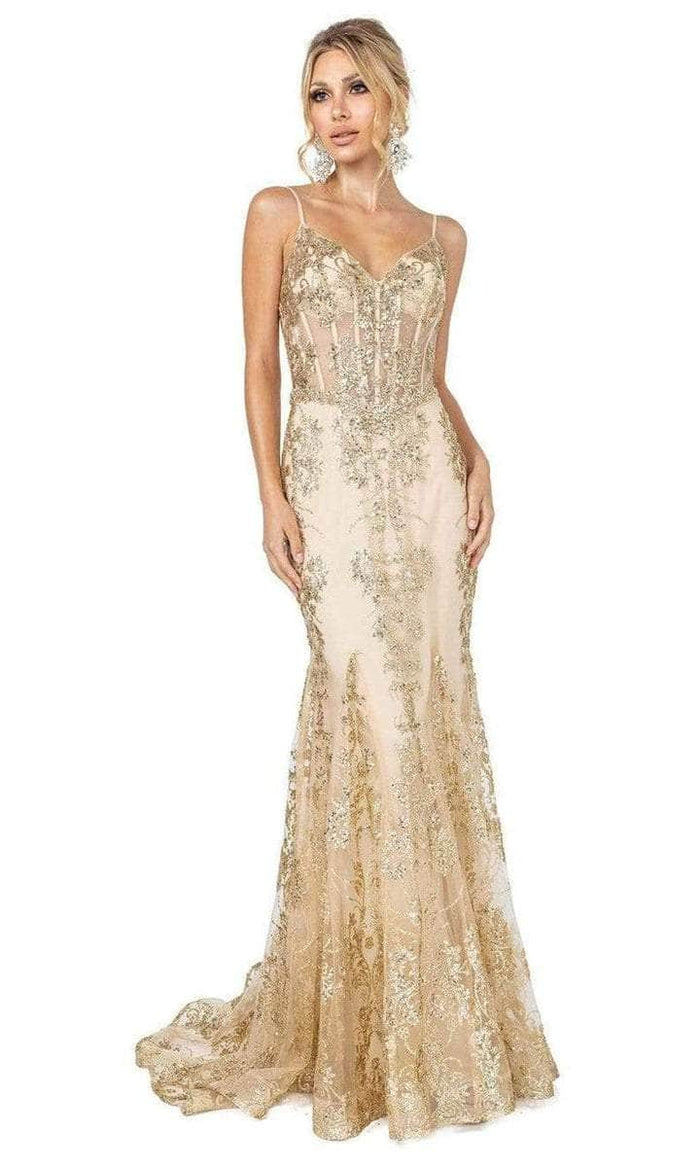 Dancing Queen - Spaghetti Straps Sequin Long Gown 4118 - 1 pc Gold In Size M Available CCSALE M / Gold