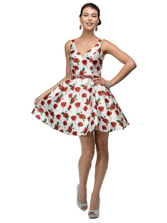 Dancing Queen V-Neck Floral Dress in Rose Print 9443 CCSALE L / Rose Print