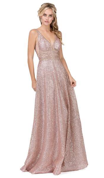 Dancing Queen - V Neckline Sleeveless Illusion Panel A-Line Gown 2488 - 1 pc Silver in Size M Available CCSALE M / Dusty Pink