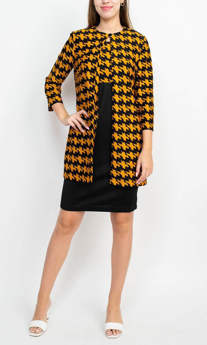 Danny & Nicole 27140M - Checkered Dress with Jacket Cocktail Dresses 8 / Black Mustard