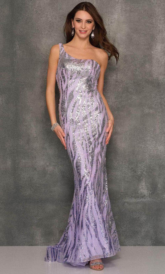 Dave & Johnny 10723 - One Shoulder Glitter Prom Gown Special Occasion Dress 00 / Lilac
