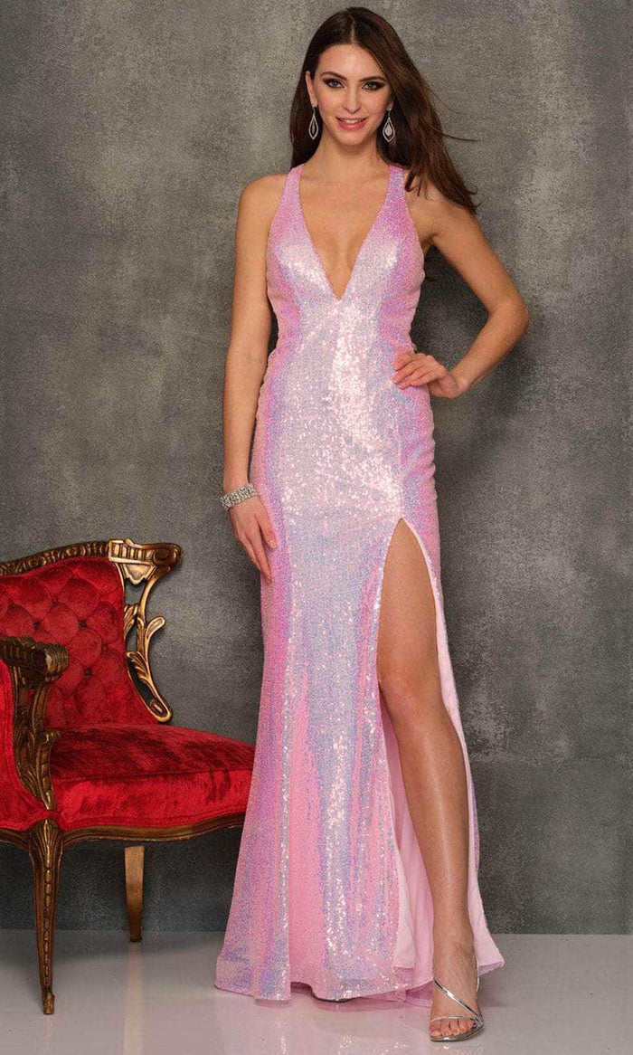 Dave & Johnny 10724 - Sequined V-Neck Long Dress Special Occasion Dress 00 / Pink