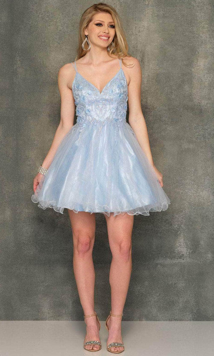 Dave & Johnny 10844 - Embroidered Bodice A-Line Cocktail Dress Special Occasion Dress 00 / Ice Blue