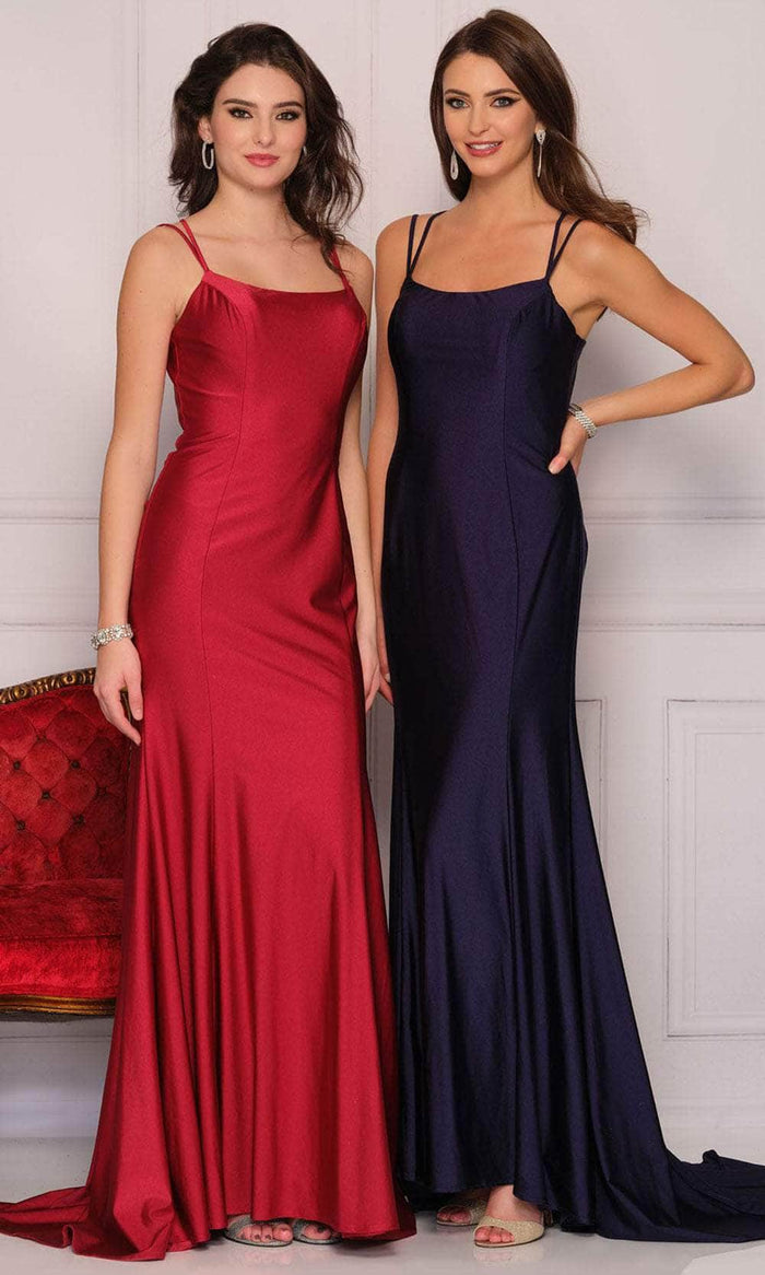 Dave & Johnny A10049 - Laced-Up Back Long Satin Evening Gown Prom Dresses 00 / Navy Blue