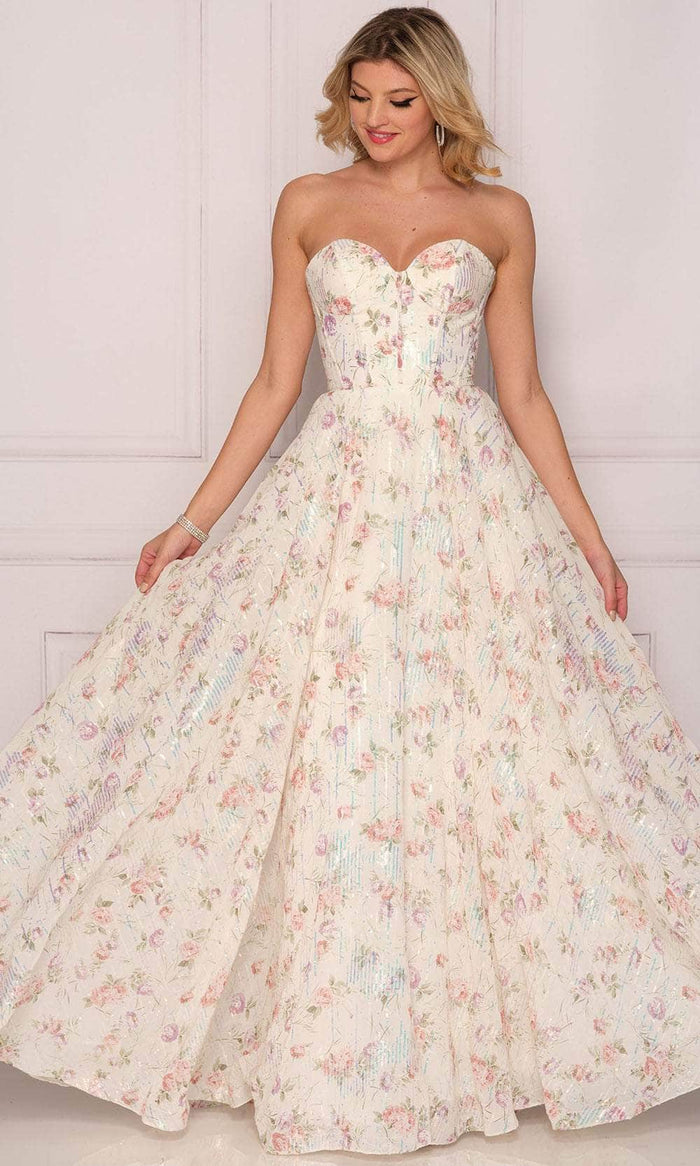 Dave & Johnny A10391 - Strapless Floral Printed Prom Dress Prom Dresses 00 / Print
