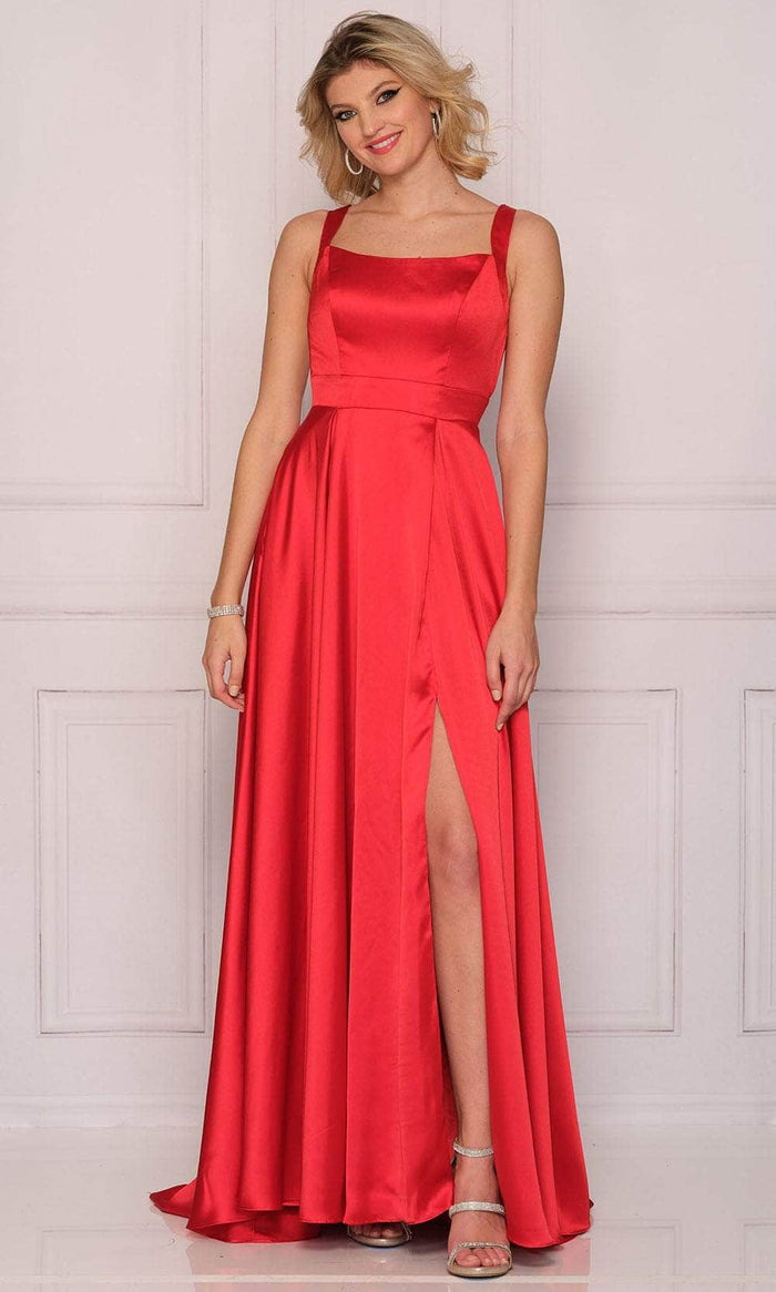 Dave & Johnny A10430 - Straight Across Princess Bodice Satin Gown Prom Dresses 00 / Red
