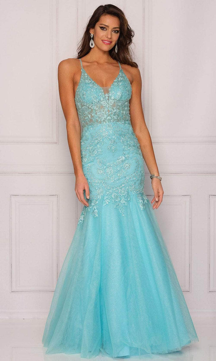 Dave & Johnny A10459 - Laced Fit And Flare Prom Gown Prom Dresses 00 / Aqua