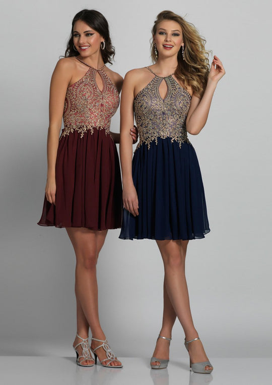 Dave & Johnny A6226 Halter Cutout A-Line Cocktail Dress - 1 pc Navy Blue in size 2 Available CCSALE 2 / Navy Blue