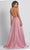 Dave & Johnny - A6690 Strappy Open Back Mikado Silk Long A-Line Dress Prom Dresses 0 / Rose Pink