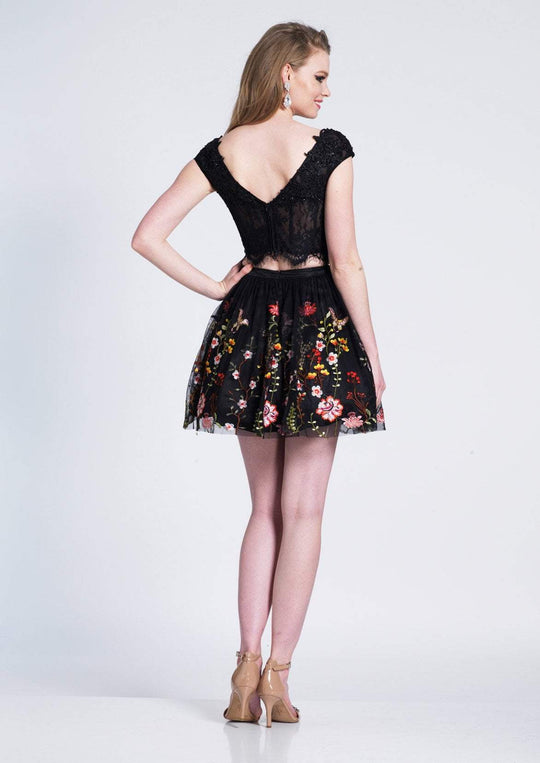 Dave & Johnny - A6967 Two Piece Lace V-neck Embroidered A-line Dress