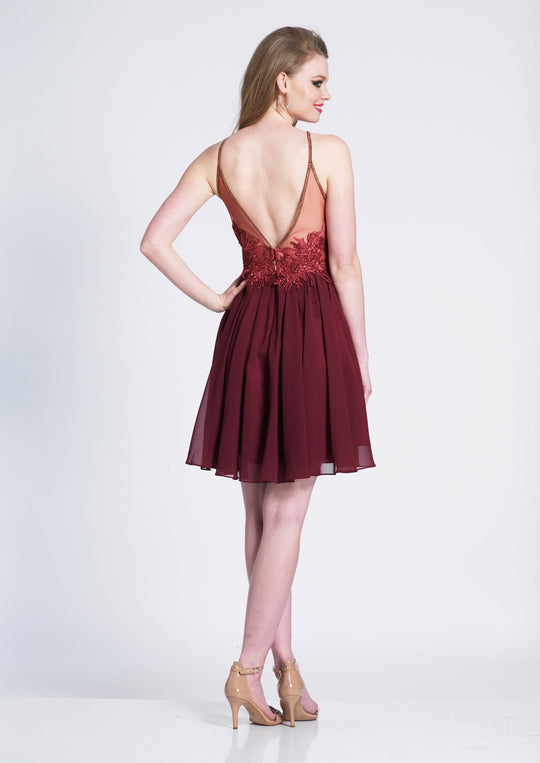 Dave & Johnny - A7050 Embroidered Halter Neck A-line Cocktail Dress