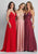 Dave & Johnny - A7248 Semi Sheer Lace Top Spaghetti Strap Prom Gown Prom Dresses 00 / Red