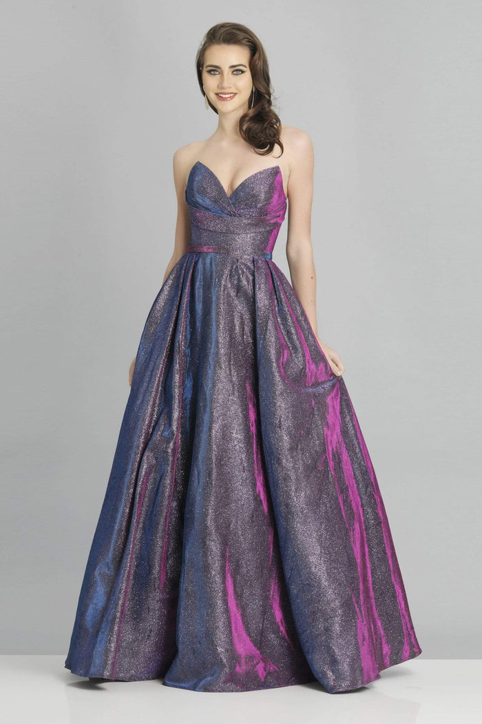 Dave & Johnny - A8357 Strapless V-Neck Pleated Ballgown Special Occasion Dress 00 / Magenta