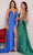 Dave & Johnny A9623 - Plunging Neck Halter Satin Gown Prom Dresses