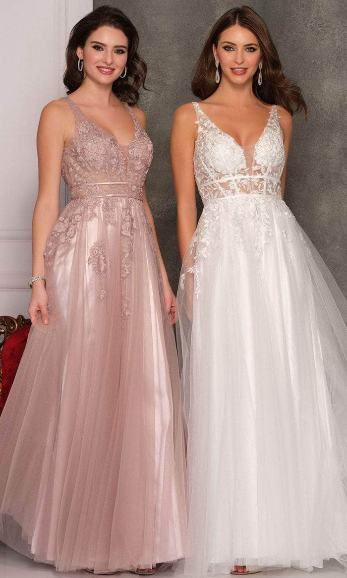 Dave & Johnny A9671 - Laced Sheer Fitted Bodice Evening Gown Prom Dresses 00 / Mauve Pink