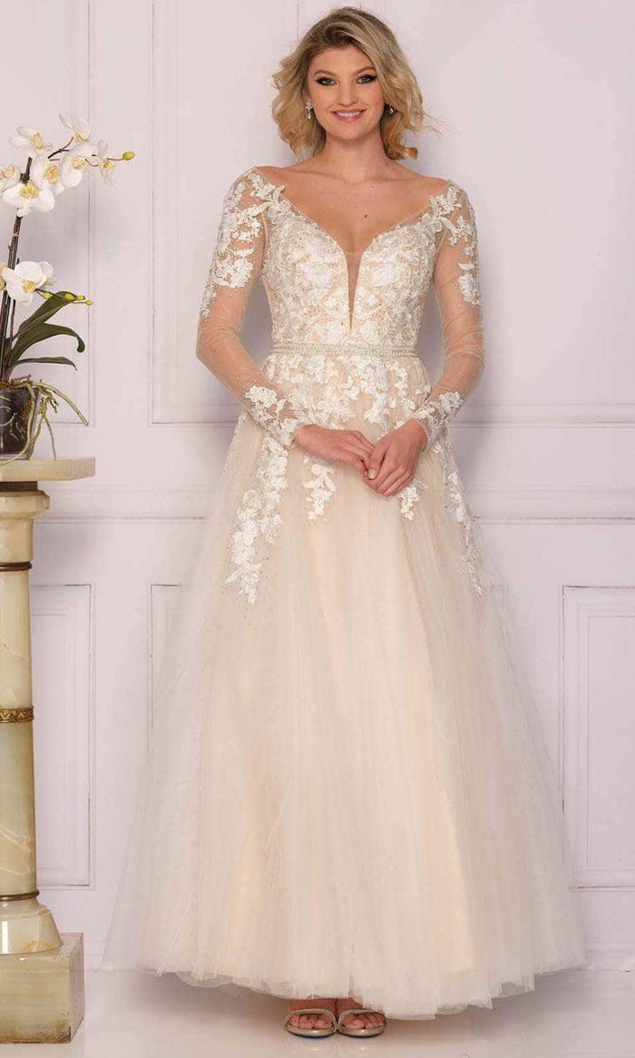 Dave & Johnny Bridal A10299 - Beaded Waistband Bridal Gown Special Occasion Dress 0 / Ivory