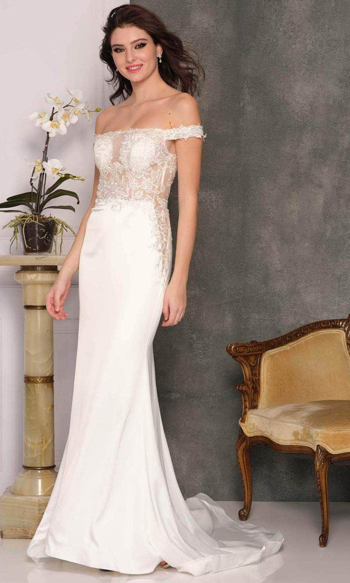 Dave & Johnny Bridal A10357 - Sheer Bodice Bridal Gown Special Occasion Dress 0 / Ivory