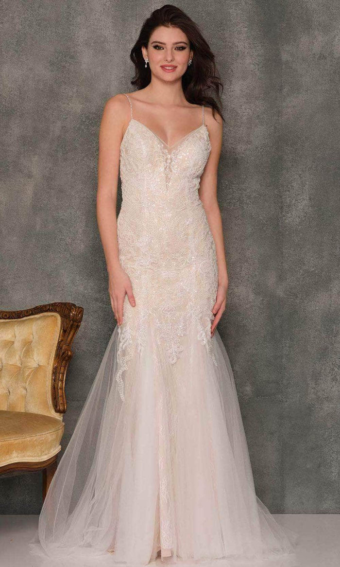 Dave & Johnny Bridal A10386 - Laced Embroidered Bodice Bridal Gown Special Occasion Dress 0 / Ivory